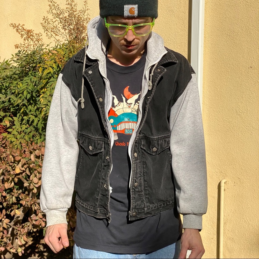 VINTAGE HILTON HALF DENIM HALF SWEATSHIRT HOODIE